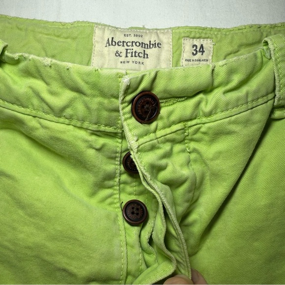 Abercrombie & Fitch Chino Button Fly Lime Green Shorts Mens 34 Distressed Y2K - Picture 5 of 10